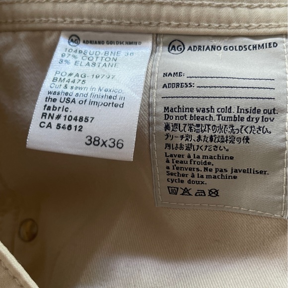 AG Adriano Goldschmeid The Protégé Straight Leg Cream Khaki Pants Jeans 38x36 - Picture 7 of 8